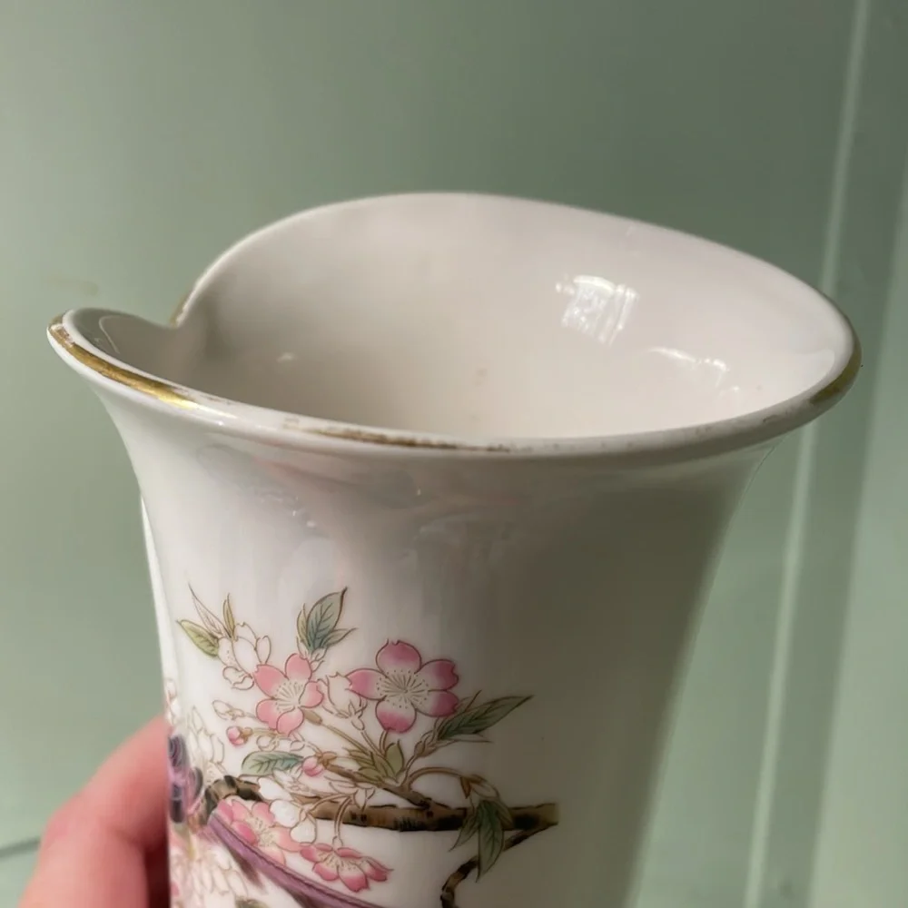 Vintage Yama Ji Japan Vase Birds Perched On a Blossoming Branch Hand Painted